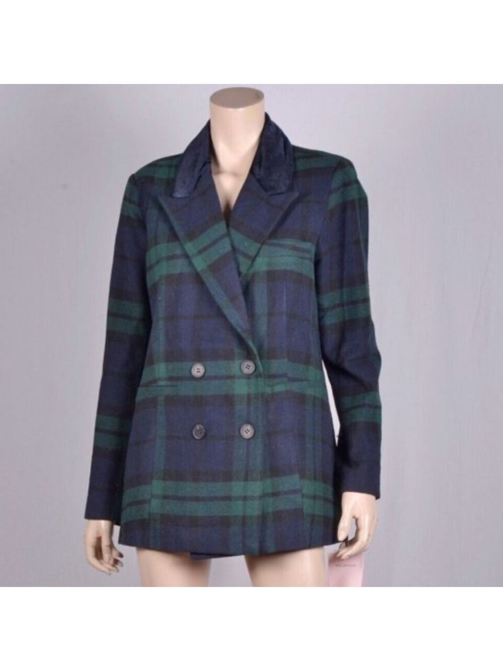 Avec Les Filles Black Watch Tartan Plaid Double Breasted Blazer Over Size Coat M - Picture 10 of 10